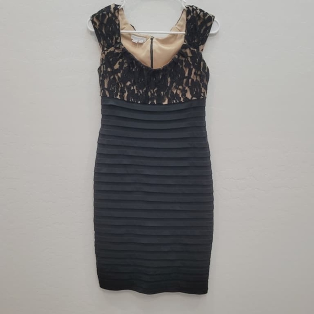 Elegant Black and Tan Lace Dress